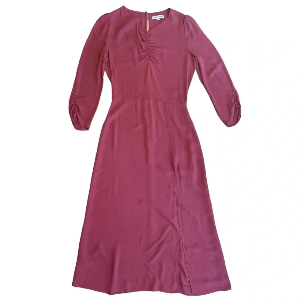 NWT Reformation Ruched Cuff Midi Dress burgundy